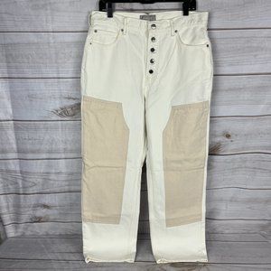 Everlane Women's 31R Off White Cheeky High Rise Jeans Double Knee Button Fly